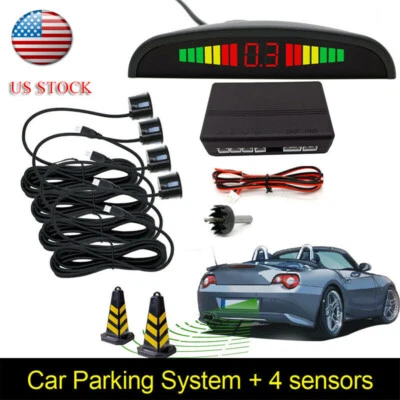 4 Sensors Car Reverse Backup Rear Buzzer Radar System Kit Sound Alarm Black - Image 1 of 4