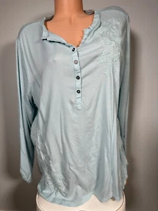 Sonoma 1X Womens Shirt Top Light Blue Long Sleeve Henley Embroidered Floral - Picture 1 of 15
