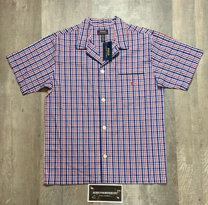 Mens Polo Ralph Lauren Woven Pajama Top Shirt Size M L Blue Red Cotton Sleepwear - Picture 1 of 7