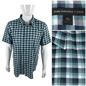 John Varvatos Star USA Mens XL Shirt Cotton Plaid Button Short Sleeve Blue EUC - Picture 1 of 10