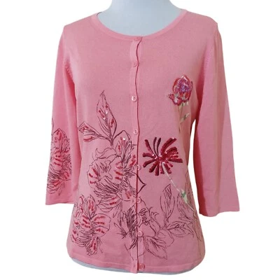 Vertigo Paris Pink Floral Embroidered Viscose Button Down Cardigan Sweater - Image 1 of 4