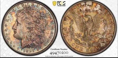 1891 s morgan silver dollar PCGS ms65 Excellent Toning - Image 1 of 3