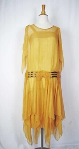 VINTAGE SHEER YELLOW SILK CHIFFON DAY DRESS, c1930s - Picture 1 of 12