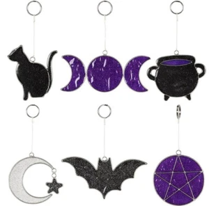 sun catchers gothic cauldron black cat purple pentagram pentacle triple moon bat - Picture 1 of 7