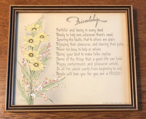 Vintage Antique Art Deco Framed Friendship & Flowers Print By Buzza Craftacres - Picture 1 of 6