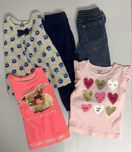 Paket mit 5 Langarmoberteilen Jeans Hosen Mädchen Größe 18M Blumenmuster Häschen Herzen - Bild 1 von 11