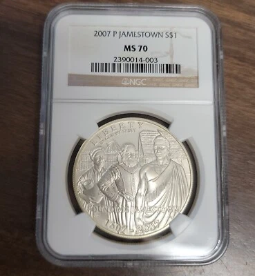 2007 P Jamestown 400th Anniversary Commemorative Unc. Silver Dollar - NGC MS70 - Image 1 of 4