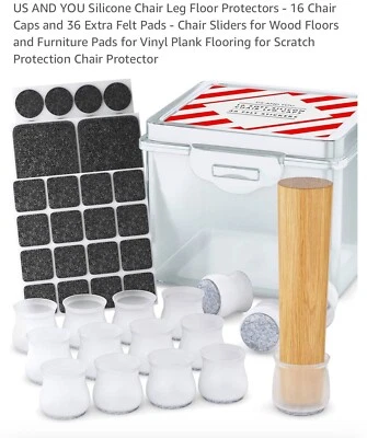 US AND YOU Silicone Chair Leg Floor Protectors - 16 Chair Caps and 36 Extra Felt - Image 1 of 4