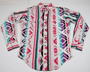 Vintage Western Shirt Size S 80s Silver Canyon Aztec Southwest Vertical Pattern - Picture 1 of 10