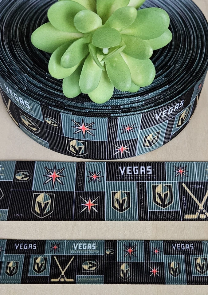 7/8 & 1.5 (1 YD) Vegas Golden Knights Hockey Grosgrain Ribbon Cheer Bow Lanyard - Image 1 of 1