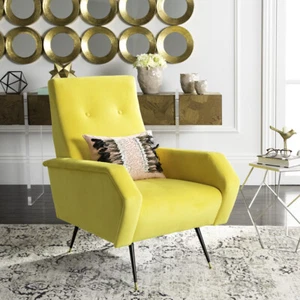 SAFAVIEH Aida Velvet Retro Mid-Century Accent Chair | Yellow | - Picture 1 of 10