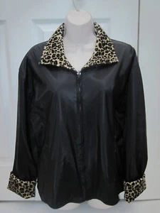 UD Utex Design Woman's Large Reversible Jacket Black Polyvinyl & Leopard Velvet - Picture 1 of 23