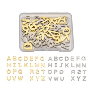 Dijes de letras de alfabeto de acero inoxidable 104 piezas 304 letra A~Z colgantes 11 ~ 12 mm - Imagen 1 de 10