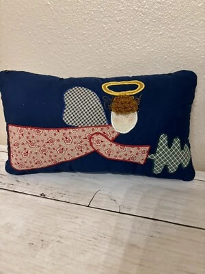 Xmas Handmade Folk Art Country Angel Accent  Pillow Primitive Christmas  10X5.5 - Image 1 of 4