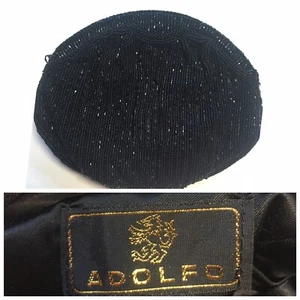 VINTAGE ADOLFO CLUTCH BAG BLACK BEADED LINING SATIN - Picture 1 of 8