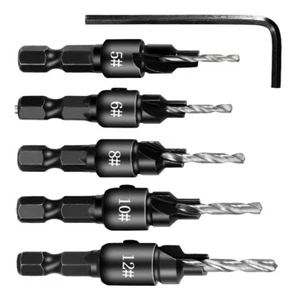 Adjustable Woodworking Countersink Drill Bit Set Drilling Pilot Holes w/Wrenchx6 - Picture 1 of 12