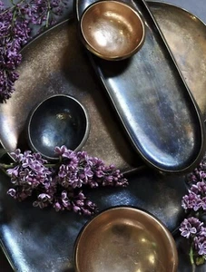 JULIA KNIGHT Bowl Decorative Hand Sculpted 4” Eclipse Aluminum Mist Dish Signed - Picture 1 of 13