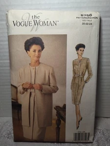 The Vogue Woman Sewing Pattern 8756 Jacket Dress Sz 20 22 24 Vintage 1993 Uncut - Picture 1 of 4