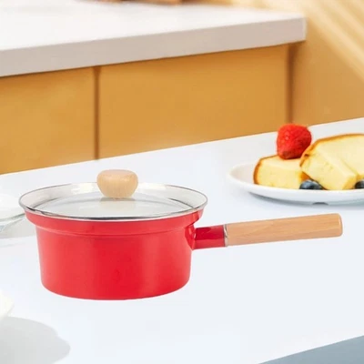 Emaillierter Milchtopf mit Glasdeckel, Milchkochtopf für Camping, Hotel und - Bild 1 von 4