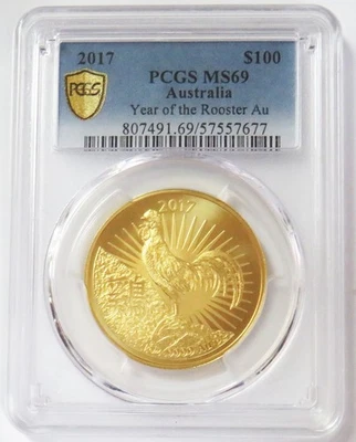 2017 GOLD AUSTRALIA $100 LUNAR YEAR OF THE ROOSTER 1oz PCGS MS 69 - Image 1 of 2