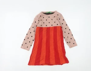 John Lewis Girls Pink Red Polka Dot Striped Dress 5 Years - Picture 1 of 12