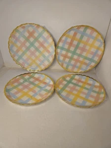 Unique Spring Easter Pastel Plaid Scalloped 10" & 8.25" Paper Plates-8 Ct Ea 2Pk - Picture 1 of 5