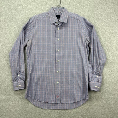 Camisa David Donahue Para Hombres 16.5 34/35 Borde Azul Naranja Glen Cuadros Vestido Oficina Foto 1 de 4