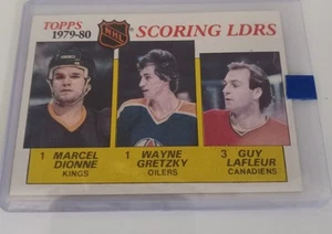 TOPPS 1980-81 HOCKEY CARD #163 NHL SCORING LEADERS WAYNE GRETZKY LAFLEUR DIONNE - Picture 1 of 3
