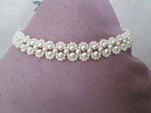 White Pearl Woven Choker Necklace, Antique Look. - Picture 1 of 10