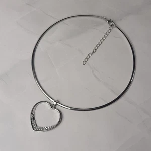 Silver and Cut Crystal Collar Necklace with Heart Pendant - Picture 1 of 7