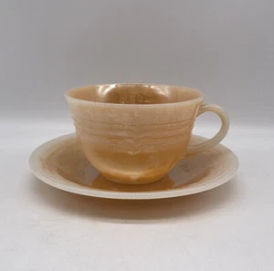 Fire King Peach Orange Luster Cup and Saucer Set Vintage - Picture 1 of 7