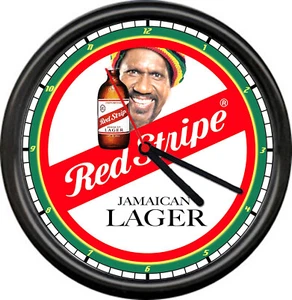 Red Stripe Jamaican Jamaica Beer Retro Bar Tavern Rasta Vintage Sign Wall Clock - Picture 1 of 1