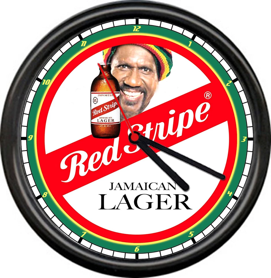Red Stripe Jamaican Jamaica Beer Retro Bar Tavern Rasta Vintage Sign Wall Clock - Image 1 of 1