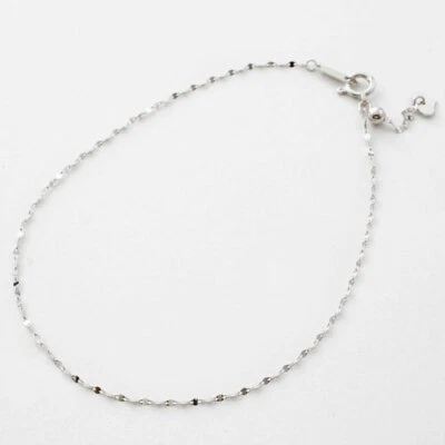18K Solid White Gold 1mm Slim Petal Link Chain Bracelet 7.75" Adjustable Japan - Image 1 of 4