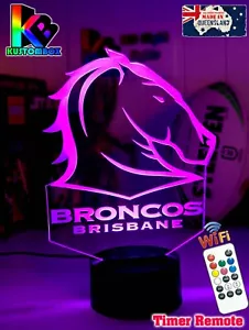 BRISBANE BRONCOS RUGBY LEAGUE Personalised 3D LED Night 7 Light Colour Lamp - Picture 1 of 16