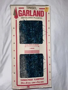 Vintage Weihnachten Lametta Girlande blau & silber deutsch hergestellt für Kresge in Box - Bild 1 von 9