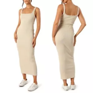 🌻NUEVO NUEVO SIN ETIQUETAS Vestido Maxi Tanque Acanalado Crema Pétalo y Cachorro Cynthia Talla Mediana - Imagen 1 de 11