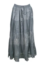 Boho Gypsy Hippie Gray Long Skirt Tiered Summer A-Line Cotton Casual Skirts M/L