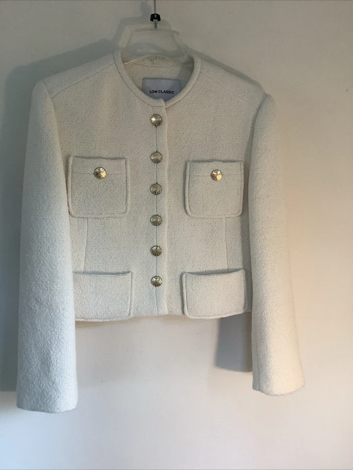 Chaqueta Blazer Preppy Baja Clásica L Mezcla Lana Marfil Dorado Botones Foto 1 de 4