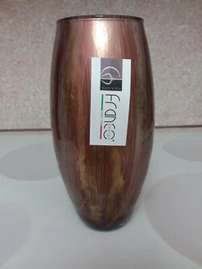 GENUINO JARRÓN DE VIDRIO ARTÍSTICO ITALIANO DE DISEÑO FRANCO DORADO Y MARRÓN COLOR 10" de alto - Imagen 1 de 8