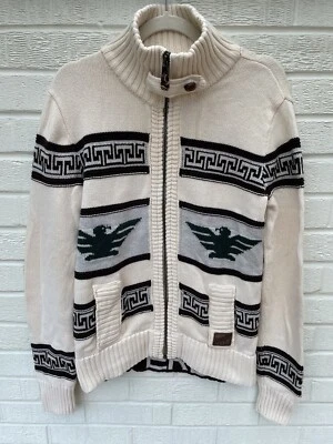 SUPERDRY Cardigan Mens Medium Cream Chunky Zip Knit Aztec Nordic The Dude - Image 1 of 4