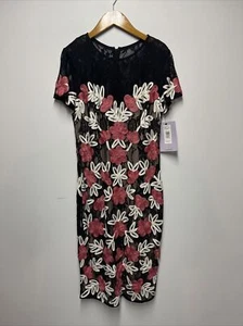 JS COLLECTIONS CREW NECK SHORT SLEEVE BODYCON ZIPPER BACK FLORAL LACE DRESS SZ10 - Picture 1 of 11