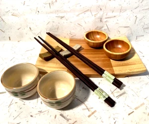 Sushi Set, Bamboo board,mini bowls,handmade chopsticks,rests,tea/sake cups,Exc++ - Picture 1 of 5