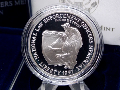 1997 "P" Proof *LAW ENFORCEMENT* Commemorative SILVER Dollar $1 Box & COA ECC&C Cover