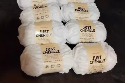 PREMIER YARNS 6 Skeins Premier Just Chenille Chunky Yarn ,WHITE color