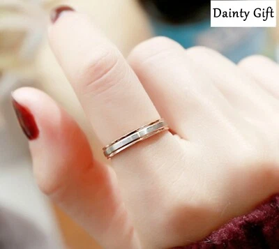 Women Girl Titanium Stainless Steel Rose Gold and Silver Brushed Band Ring 5-8 - Image 1 of 4