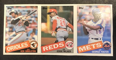 George Foster 1985 Topps (3) Trading Card VINTAGE MLB Uncut Panel Sheet - Image 1 of 2