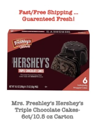 MRS. FRESHLEYS Mrs. Freshley's Hershey's Triple Chocolate Cakes-6ct/10.5 oz Carton FREE SHIP