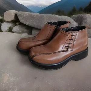 Dansko Leather Boots Brown Side Zip Wmns Sz 7.5 Y2k Chunky Boho Rare Exc Cond - Picture 1 of 5