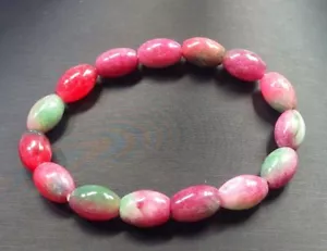Multicolor Red Green Jade Circle Barrel Bamboo Bead Elastic Bangle Bracelet - Picture 1 of 5
